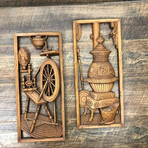 Vintage 1960s-70s Burwood co wall hangings fireplace & sewing spindle
